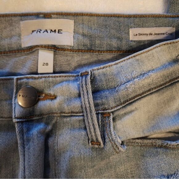 Frame Le Skinny Crop Jeans 28 Light Blue Distressed - Picture 9 of 12